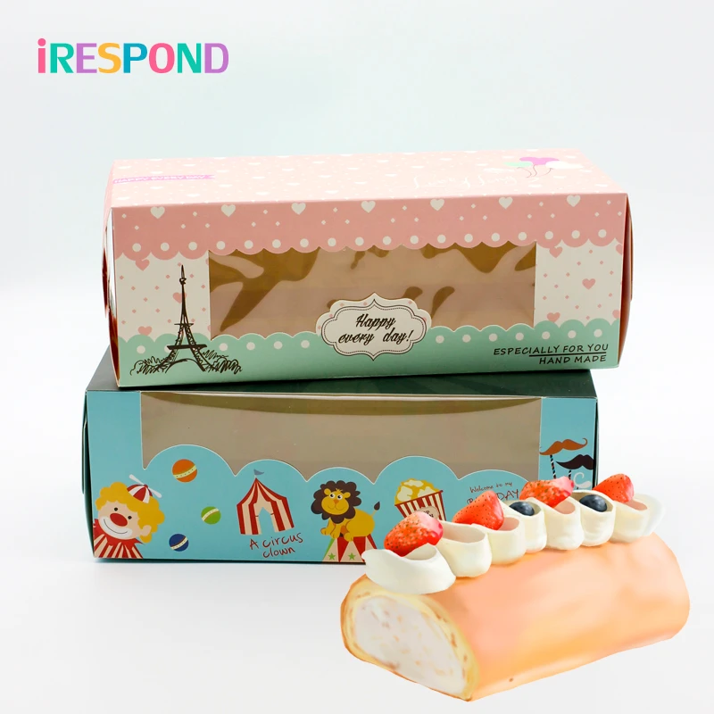 48PCS Swiss Roll Cake Box With Window Cupcake Portable Cake Packing Boxes Portable Wedding Gift Boxes Home Baking Long Cake