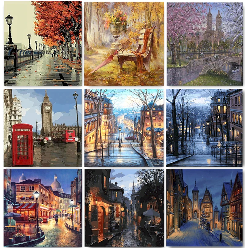 

Landscape City Painting By Numbers On Canvas For Drawing Acrylic Paint DIY With Frame Pictures Coloring By Number Home Decor Art