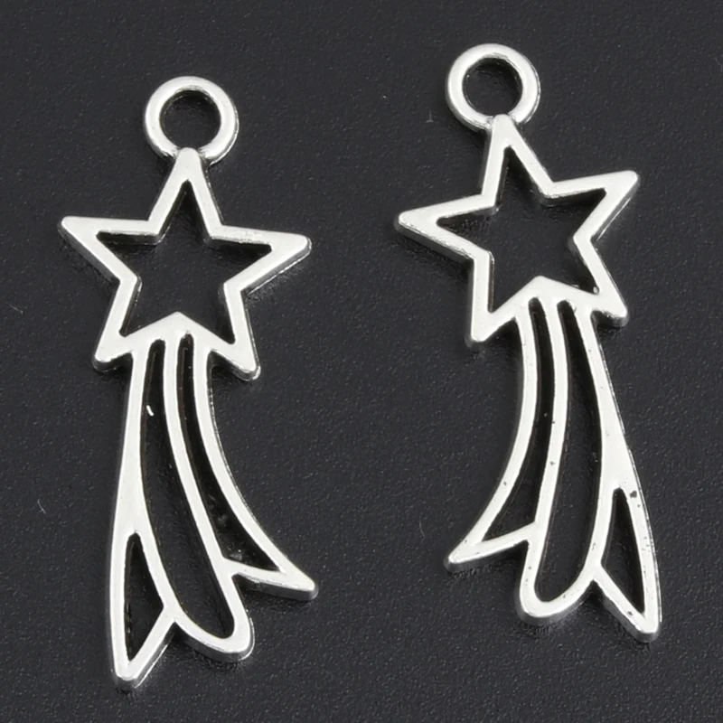 40pcs Silver Color 31.5x13mm Shooting Star Charms Rising Stars Pendant Fit DIY Handmade Metal Punk Jewelry Findings Supplies