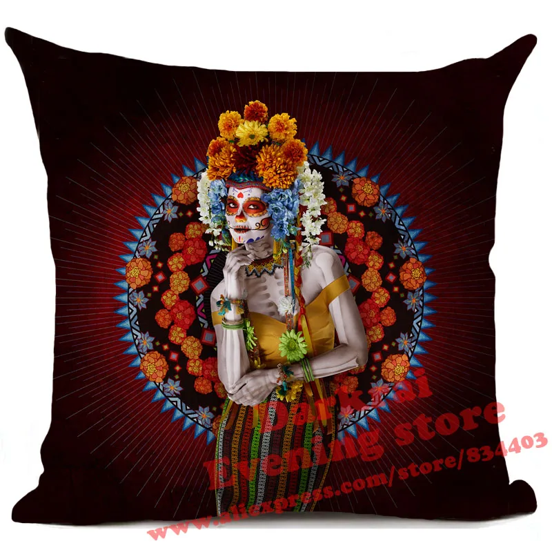 Halloween Cushion Cover Horror Mexican Day Of The Dead Sugar Skull Printed Throw Pillows Home Decoration Living Room Pillowcase