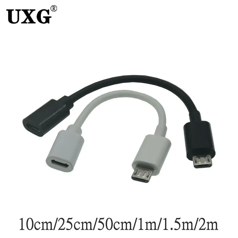 Biały przedłużacz Micro USB 2.0 B 5-pinowy męski do żeńskiego M/F OTG Ładowarka do danych Przedłużacz kabla 0,1 m 2 m 1 m 0,5 m 0,25 m