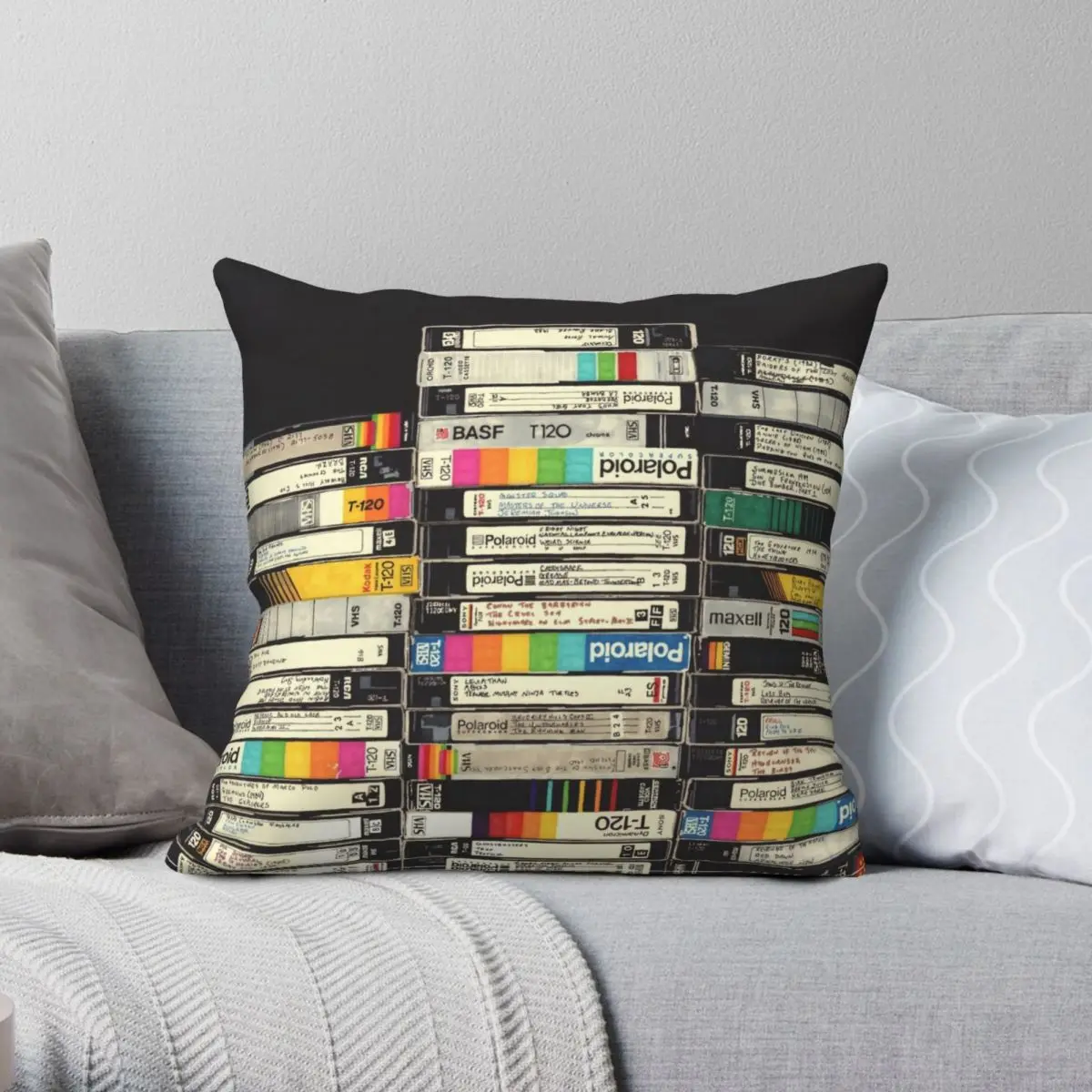 VHS Stack Square Pillowcase Polyester Linen Velvet Printed Zip Decor Room Cushion Cover