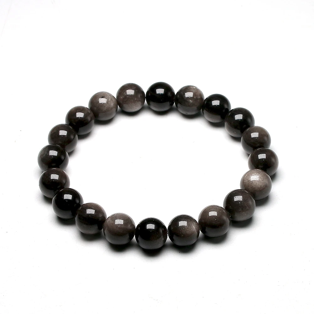 Natural Sliver Obsidian Bracelet Men Jewelry Stone Beads Round Bracelet Energy Bangle For Women Valentine's Gift Jewerly