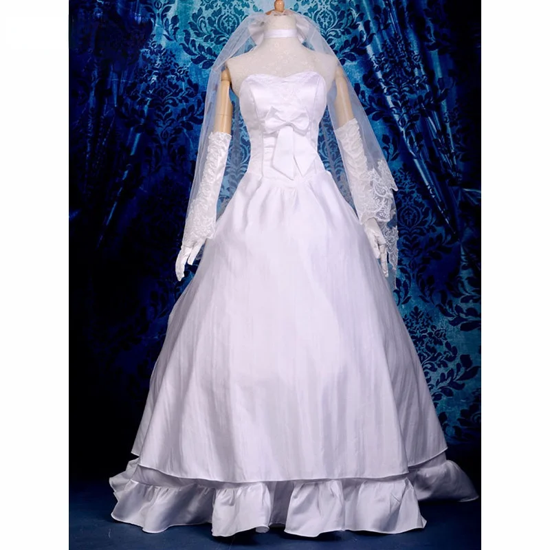 

New Fashion Fate Stay Night Saber Wedding Dress Version Cosplay Costume Customize for adults and kids