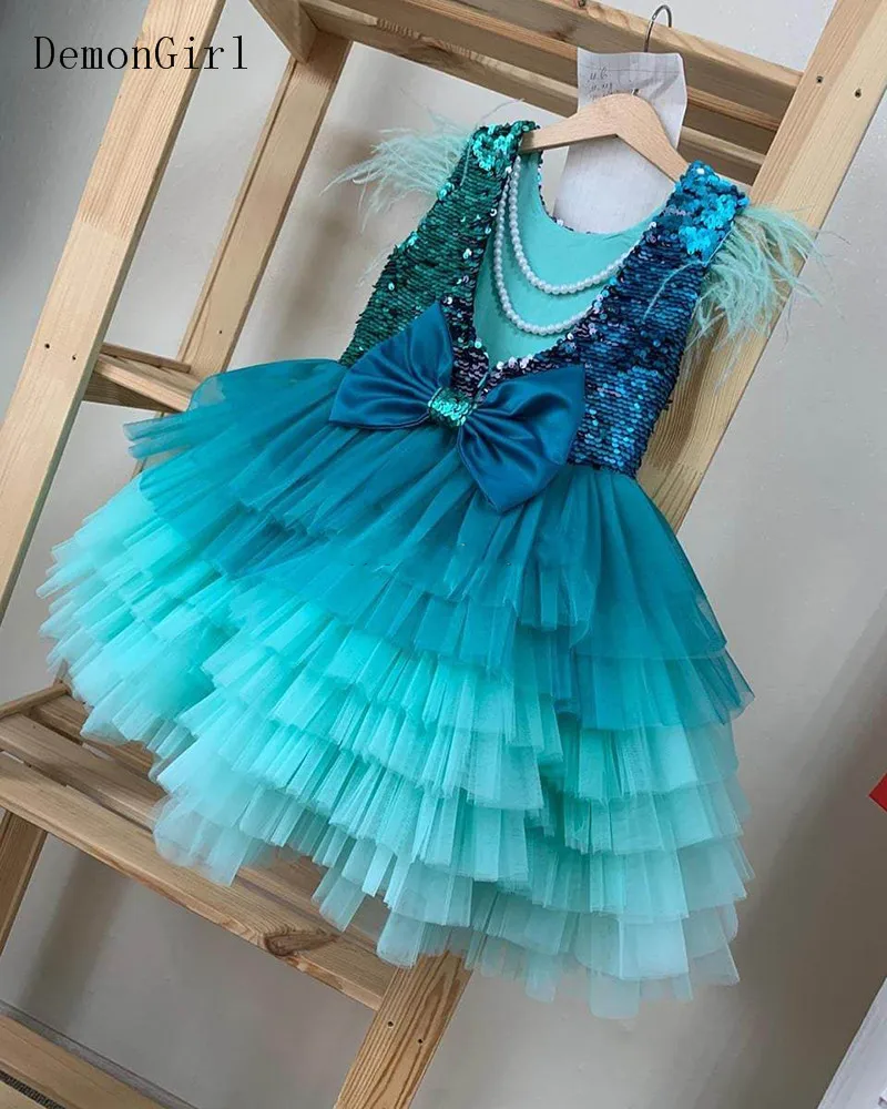 Vestido infantil de lantejoulas para meninas, vestido tutu de tule para crianças pequenas, vestido princesa de festa com babados