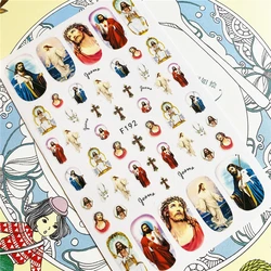 F-192 F-193 F-424  Jesus Christ cross Angel 3D Back glue Nail Art Stickers Decals Sliders Nail ornament decoration