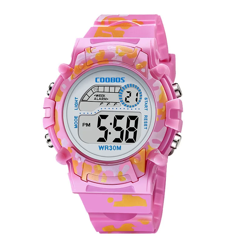 Navy Blue Camouflage Kids Watches LED Colorful Flash Digital Waterproof Alarm For Boys Girls Date Week Creative Children\'s Clock