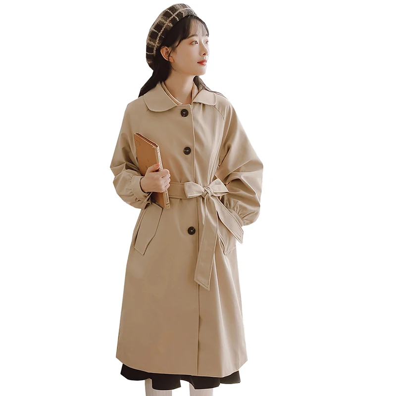 

Mid-Length Windbreaker Coat 2021New Spring Autumn Women's Outwear Thin Single-Breasted Long-Sleeved Chic Office Lady Trench Coat