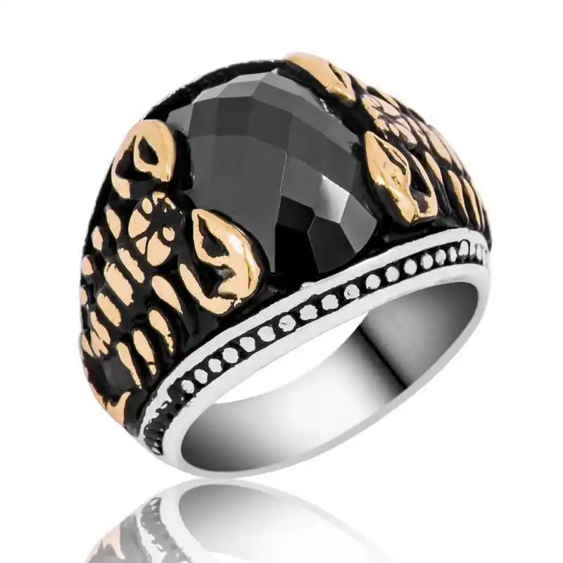 Silver Black Stone Men's Ring - 925 Sterling Men's Jewelry Wedding Birthday Gift - Box - Men - Fashion - Botiva - Size - Turkish - Patterned Embroidery