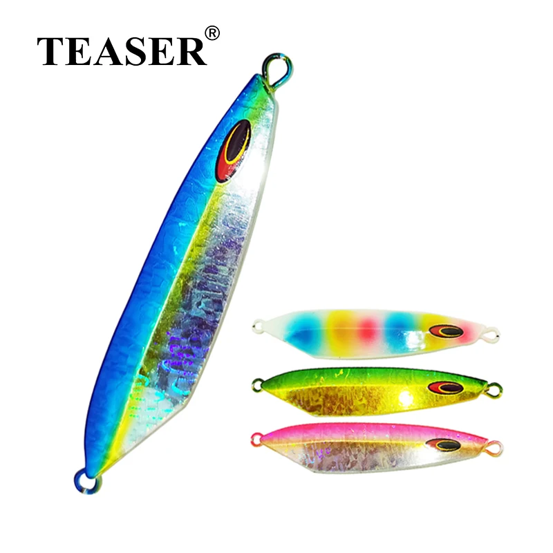 TEASER J56 100g Fishing Bait Slow Sinking Jig Lure Japan Laser Flat Jig for Glow Sinking Tuna Rock Beach Spoon Lure Fishing Lure