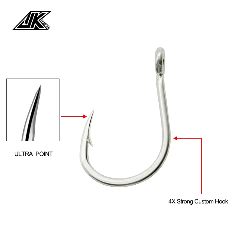 JK 5pack 4X Strong Jig Hook 1/02/03/05/07/09/0 High Carbon Steel Hook Eyes Ringed Fishhook Mustad Deep Ocean Fishing Heavy Cast