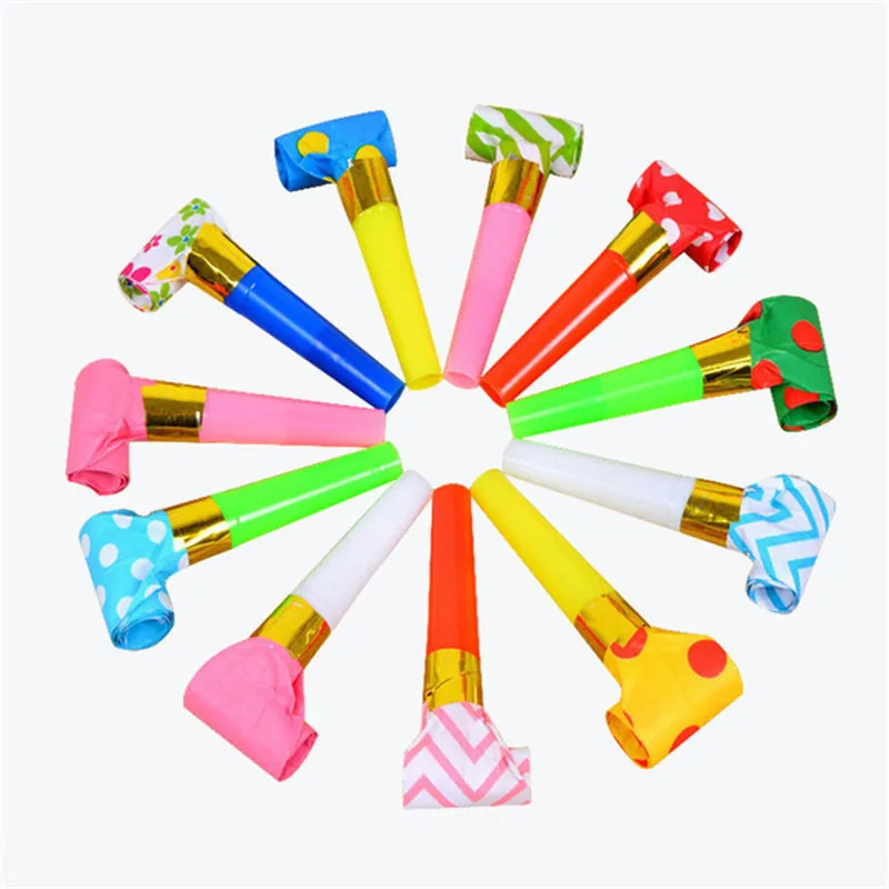 30PCS/Pack Color Roll Paper Blowouts Whistles Wedding Supplies Kids Birthday Party Favors Noice Maker Toys Goody Bags Pinata