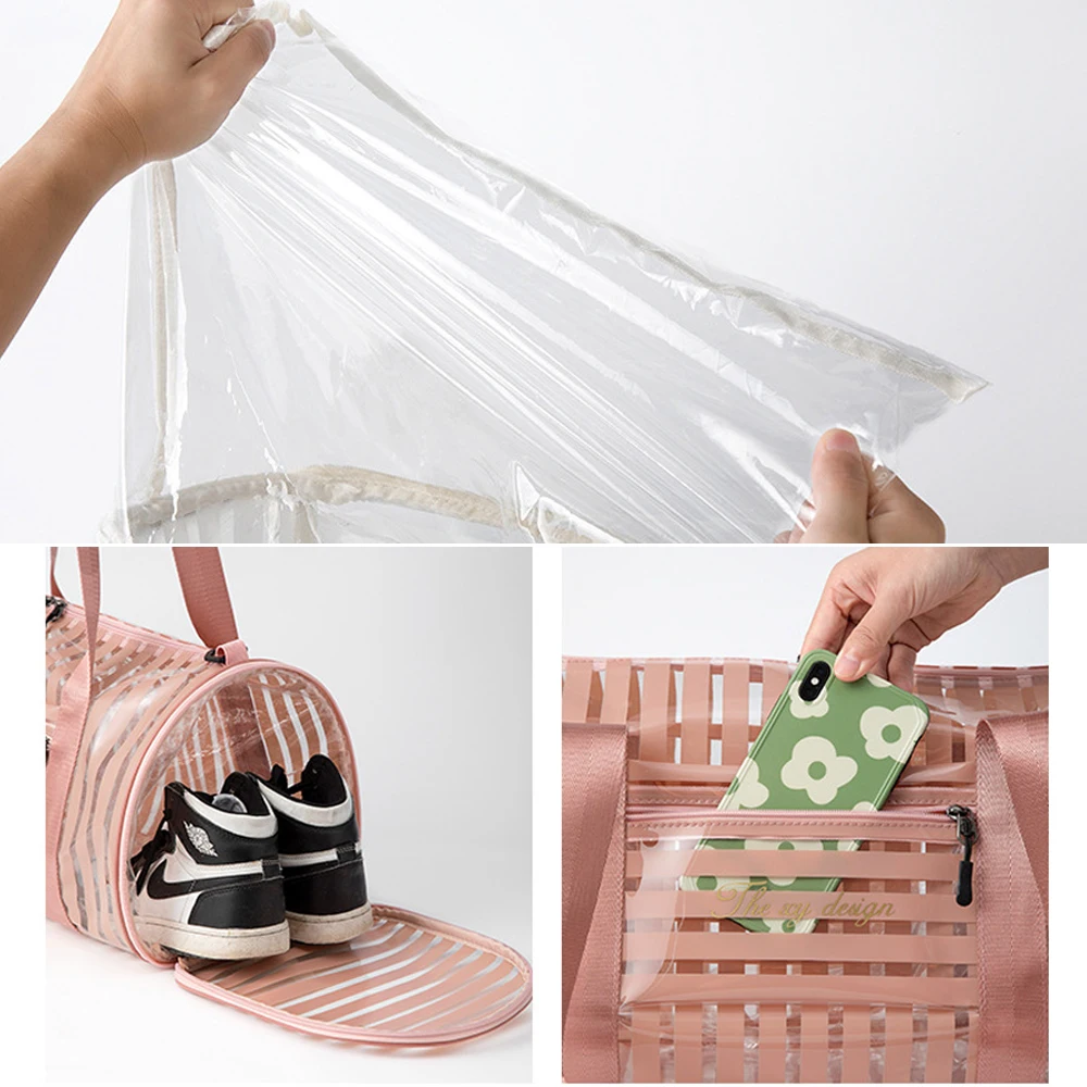 PVC Outdoor Sport Swimming Bag Women Transparent Waterproof Shoulder Handbags Travel Gym Multifunction Crossbody Bag X244D