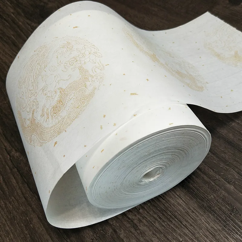 Chinese Rice Paper Roll Brush Calligraphy Creation Xuan Paper Gold Foil Dragon Pattern Half-Ripe Xuan Paper Papel Para Dibujar - Image 3