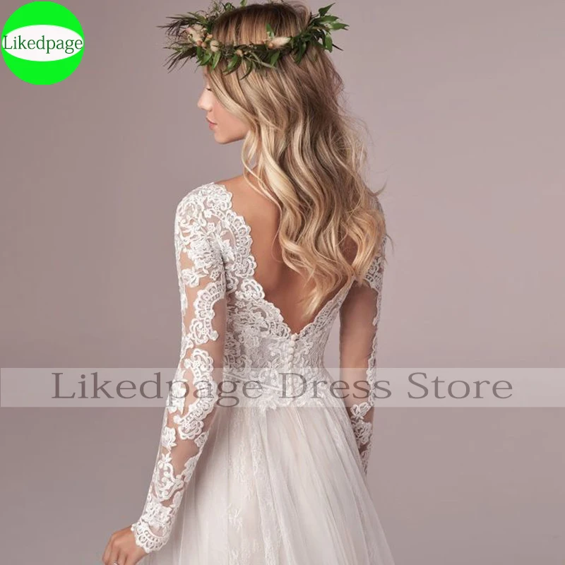 فستان زفاف بأكمام طويلة 2021Boho Vestido De Novia أنيق مزين بالدانتيل رداء Mariage مقاس كبير Trouwjurk Sukienka Na iceele