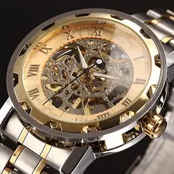 Men Luxury Wrist Watch Mechanical Watch Waterproof Hollow Watch Men Skeleton Roman Number Hollow Dial Band Automatic Watch часы