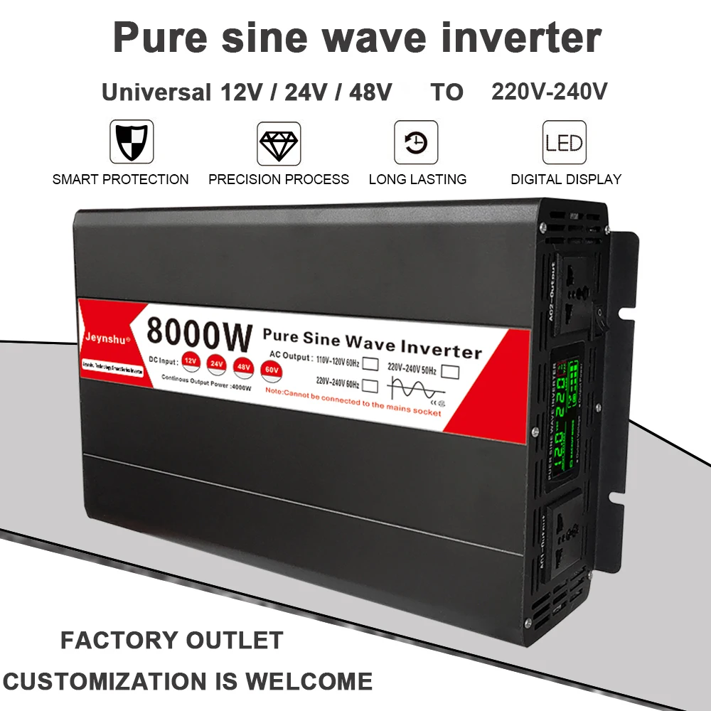 Imagem -02 - Inversor de Onda Senoidal Pura Conversor Solar Transformador de Carro 12v 24v 48v para 220v ac 8000w 10000w dc 12v 220v
