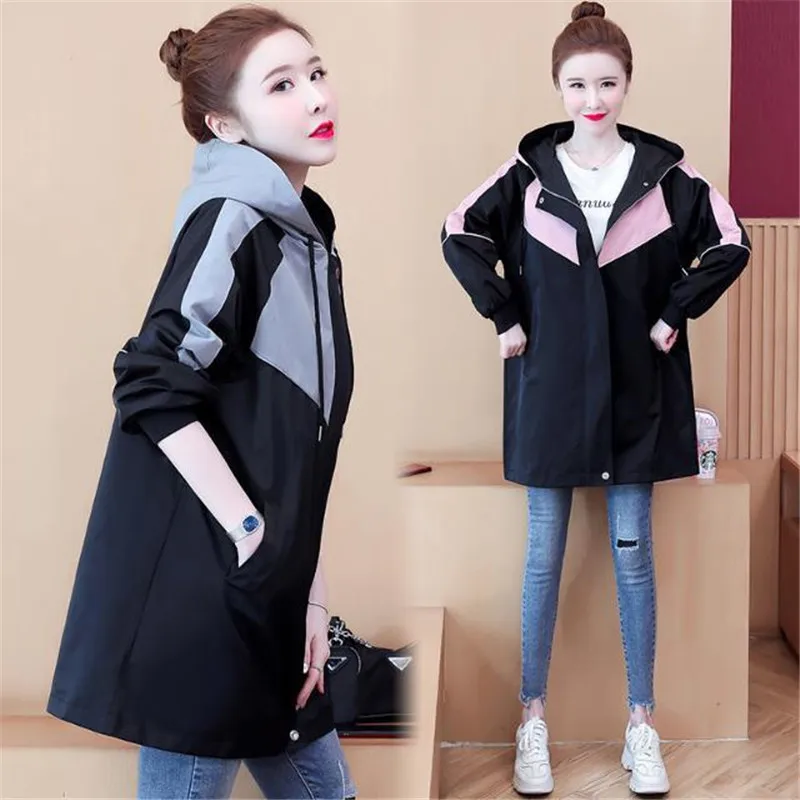 Women Spring Autum Windbreaker New Female loose Hooded Coat Winter Add Cotton Trench Casual Female Baseball Uniform Outwear