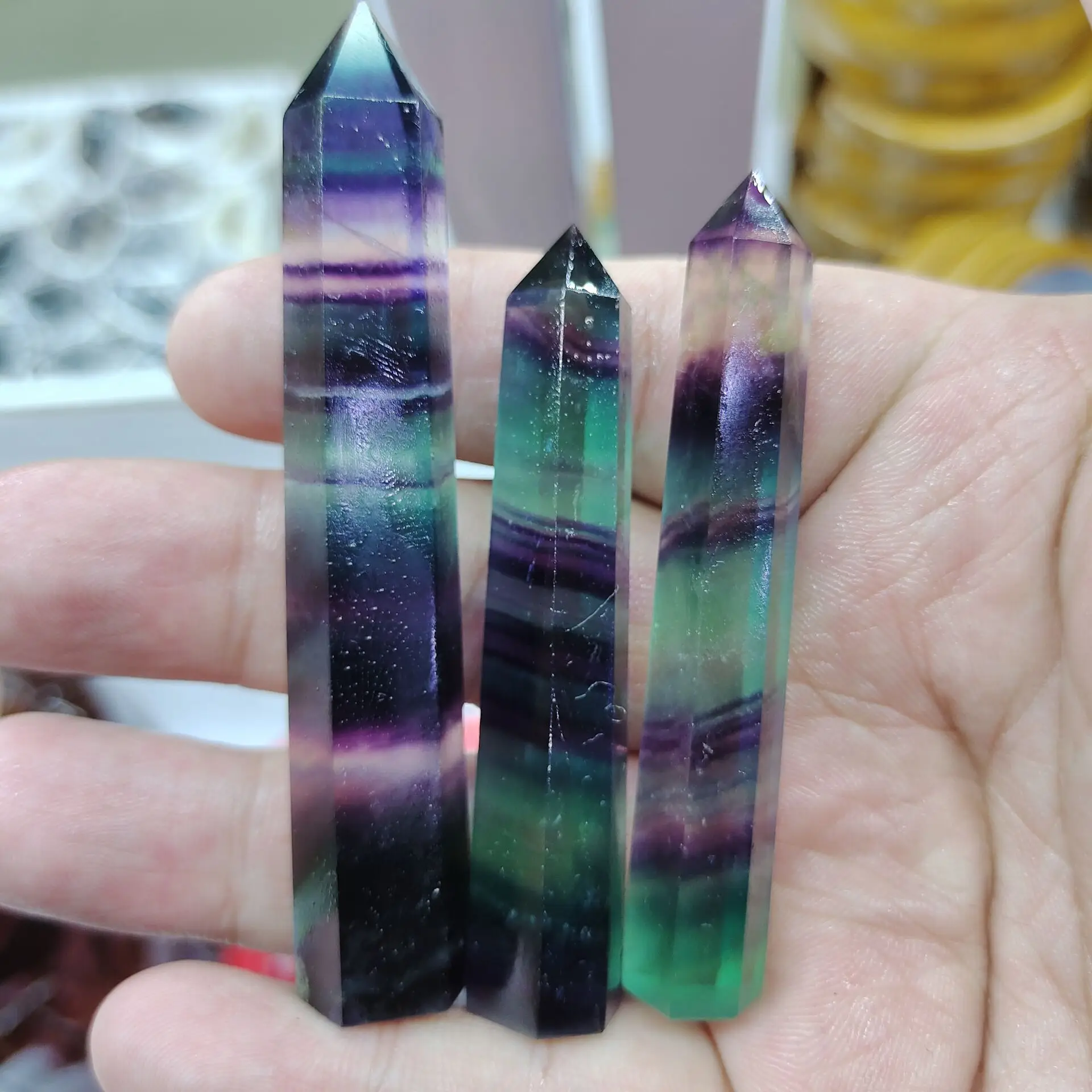 6-7cm Natural Hexagonal Crystals Wand Healing Reiki Fluorite Quartz Stone Point Gem Decor