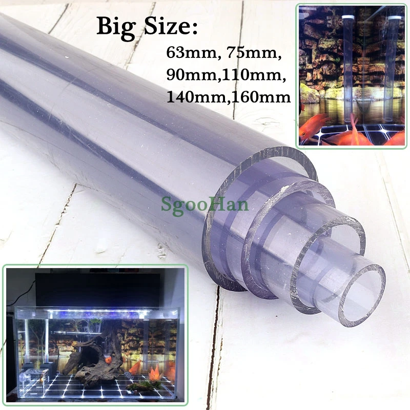 

Length 0.5m OD 63~110~280mm Transparent UPVC Pipe Aquarium Fish Tank Adapter Tube Garden Irrigation System Watering Fittings