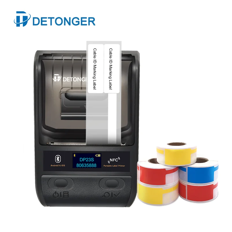 DETONGER 58mm DP23S Wireless Portable Thermal Label Printer Plus 10 Rolls Cable Label Barcode Label Sticker Maker Printer