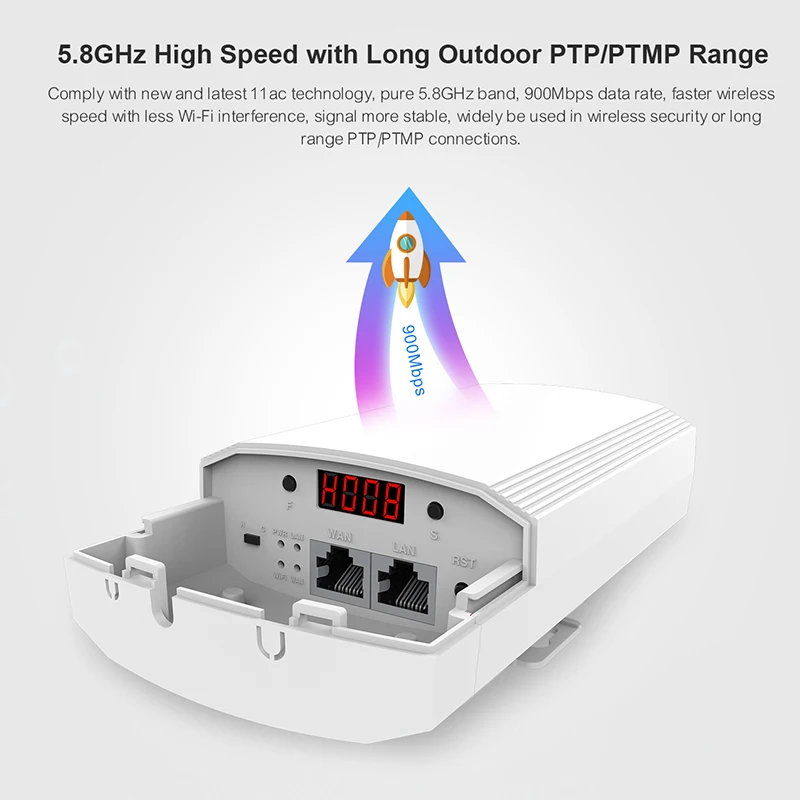 KuWFi 5.8G Router 900Mbps WiFi Router Hotspot Repeater Outdoor WiFi Extender Wireless Brigde Reach 1-3KM for Ip-Camera
