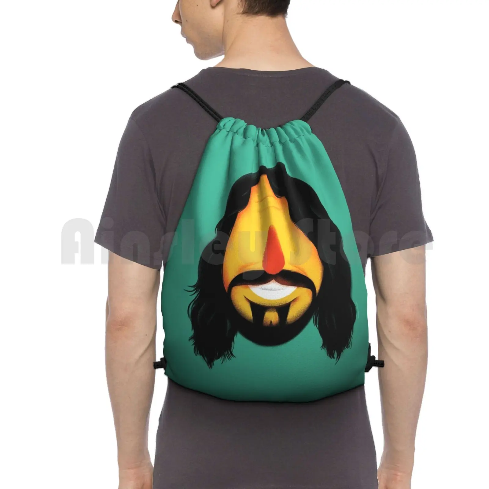 Dave Backpack Drawstring Bags Gym Bag Waterproof Music Character Cartoon Caricature Dave Grohl Fan Brush Artist Foo