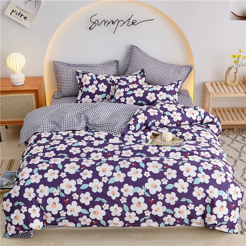 46  3-4pcs / set gray blue flower bedding duvet cover set Pastoral bed sheet duvet cover