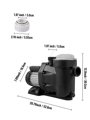 SucceBuy 230V Zwembadpomp 1HP 750W Motor In/Bovengrondse inlaat/uitlaat 52,6ft / 47,6ft Stil Voor Schoon Zwembadwater