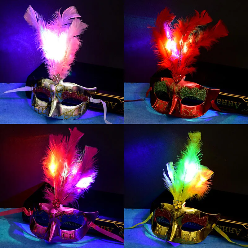 

Neon Mask LED Light Up Party Masks Festival Cosplay Costume Supplies Glow In Dark Party Multicolor Luminous Feather Mask