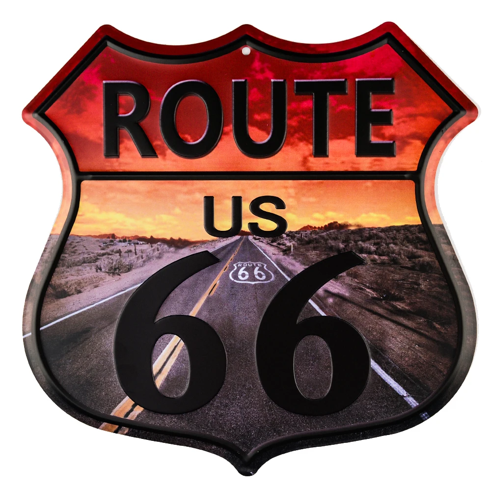 US Route 66 Irregular Shield Metal Tin Sign Vintage Bar Motor Club Cafe Garage Pin Up Signs Wall Craft Decor Retro Metal Plaques