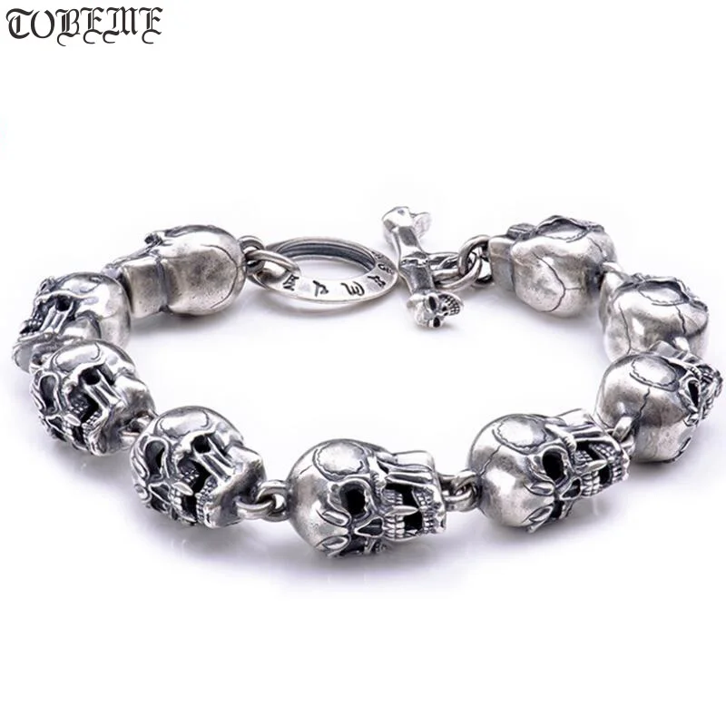 

Handcrafted 100% 925 Silver Skull Bracelet Sterling Thai Silver Skeleton Bracelet PUNK Jewelry Man Bracelet