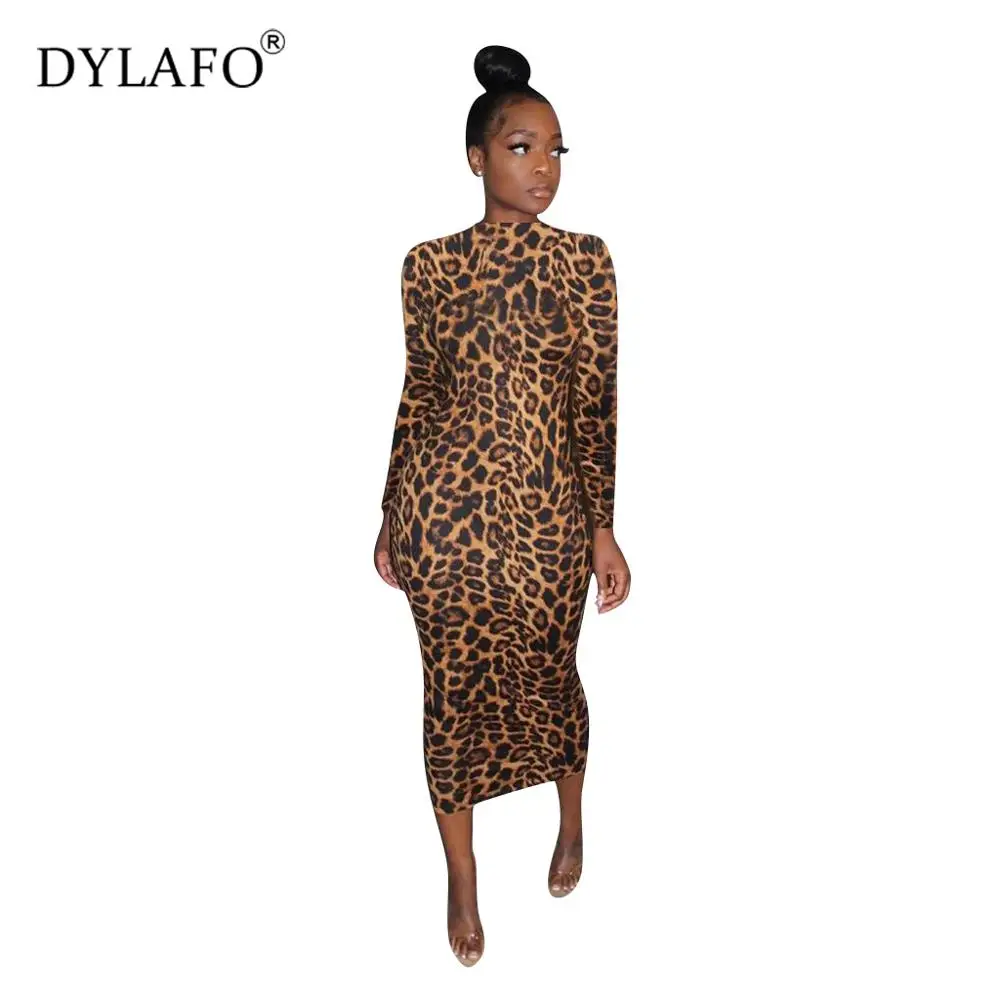 

Sexy Knit Leopard Print Autumn Winter Dress Women Christmas Slim Long Sleeve Night Party Club Dress Bodycon Maxi Dresses