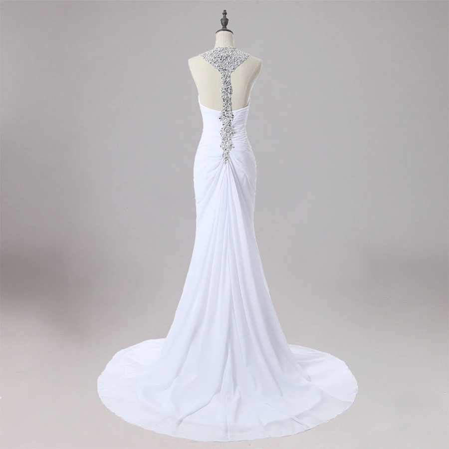 Jiayigong Seksi Pernikahan Gaun Mermaid Halter Lengan Manik-manik Kristal Gaun Pengantin Sapu Kereta Chiffon Gaun Robe De Mariage