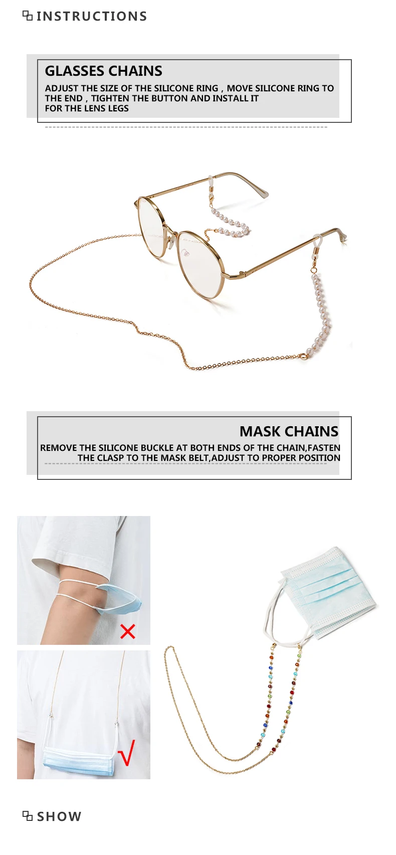 Sonnenbrille Masking Ketten Für Frauen Acryl Perle Kristall Brillen Ketten Glas Lanyard 2021 Neue Mode Schmuck Großhandel – Detail 5