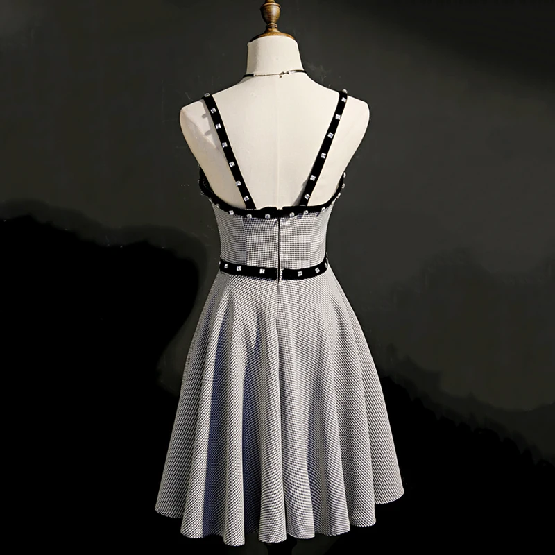 AnXin SH Luxus Prinzessin grau Host Spaghettiträger ärmellos Perlen Kristall Schleife individuelles Abendkleid kleines schwarzes Kleid