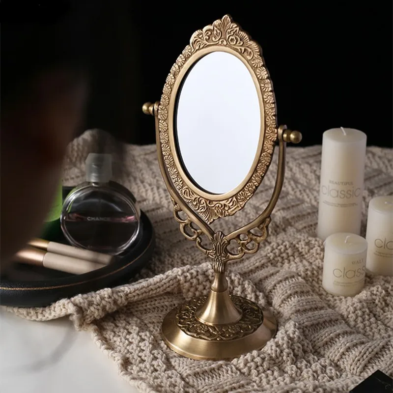 

Desktop makeup mirror European style retro brass glass vanity mirrors Desktop ornaments Home Decoration Household products