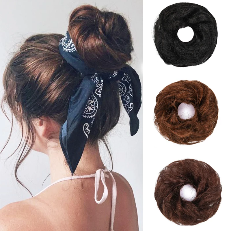 Moño de cabello humano 100% para mujer, postizo de pelo Remy, extensión de Donut falso, piezas de pelo brasileño de goma, moños trenzados