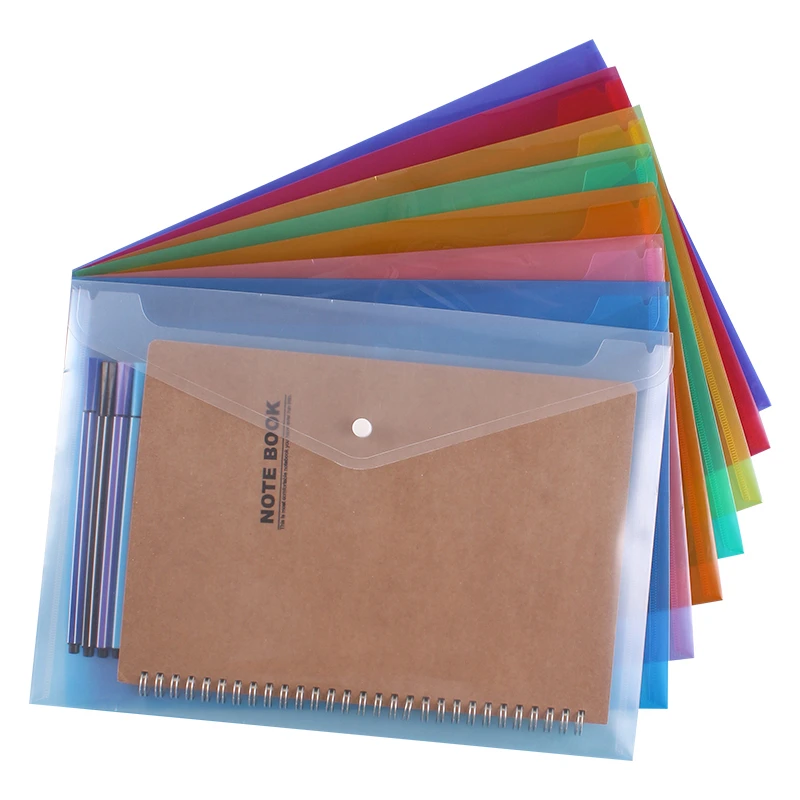 Transparent PP Waterproof Color File Bag Filing Envelope with Snap Button Airtight Folder File Supplies Office School Supplies