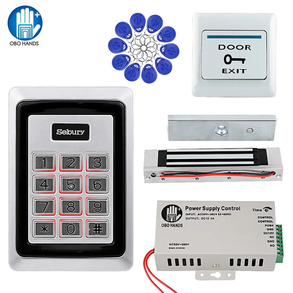 

Metal RFID Access Control System Kit Frame Glass Door Set+Electric 180KG Magnetic Lock+10 Keyfob+Power Supply+Exit Button