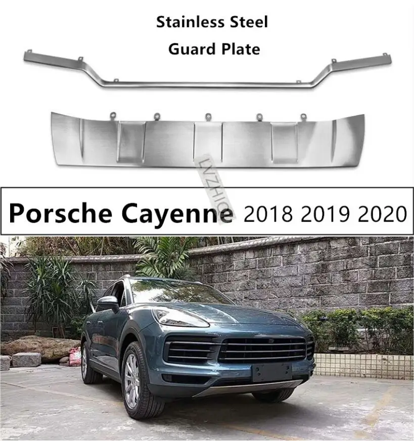 

For Porsche Cayenne 2018 2019 2020 Front + Rear Bumper Diffuser Stainless steel Bumpers Guard skid plate car accessories