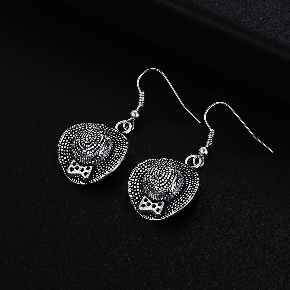 Trendy Vintage Straw Hat Shape Dangle  Antique Silver Plated Earrings for Women Girl Retro Drop Earrings Cute Earring Jewelry