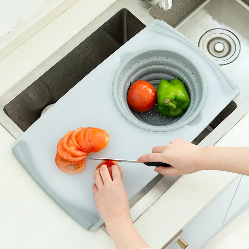 Kitchen Foldable Washbasin Antibacterial Mildew Proof Cutting Board Household Asphalt Basket  Drain Basket