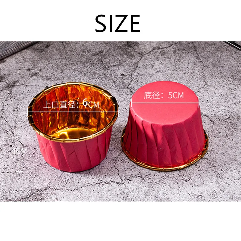 50pcs Net red pink cupcake paper cup ins wind tray baking golden chiffon muffin cup high temperature household pastry cup