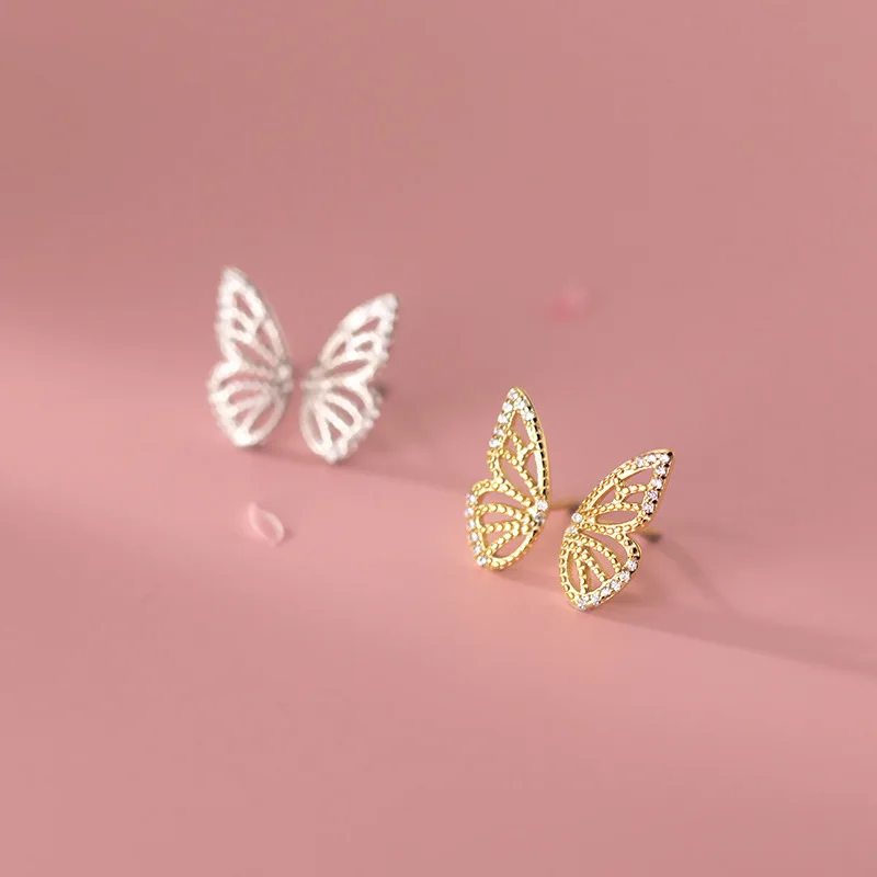 KAMIRA 925 Sterling Silver Romantic Hollow Sweet Butterfly Piercing Stud Earrings for Women Party Charms Simple European Jewelry