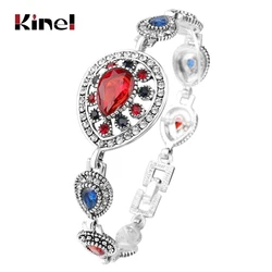 Luxury Indian Jewelry Silver Color Red Crystal Bracelets For Women Vintage Look Hollow Out Water Drop White Crystal Party Gift