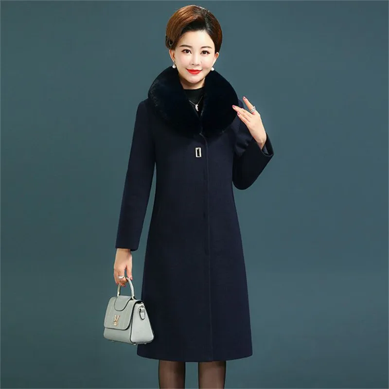 2023 Winter Jacket Women Coat Big Fur Collar Wool Coat Casual Female Long Coat Vintage Oversize Outwear Casaco Feminino P861