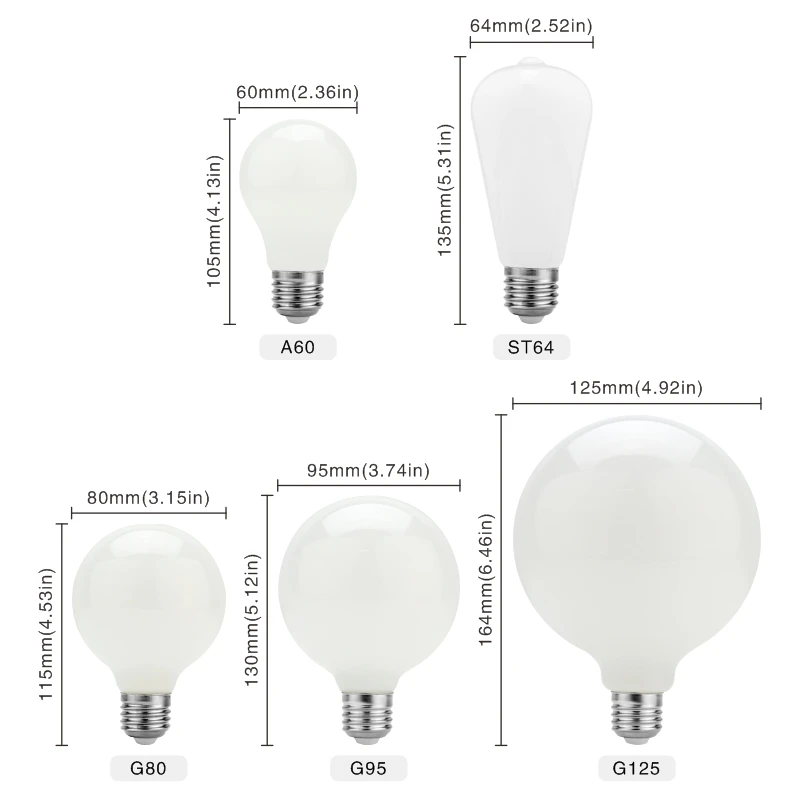 Bombilla Edison de vidrio lechoso, lámpara LED de 5W, 220V-240V, globo de bola, lámpara blanca fría/cálida, A60, ST64, G80, G95, G125