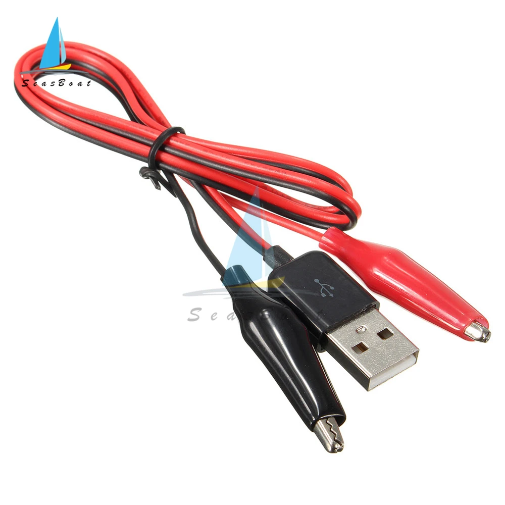 USB Alligator Clips Crocodile Wire Test Leads to USB Male Connector Power Supply Adapter Cable 58cm