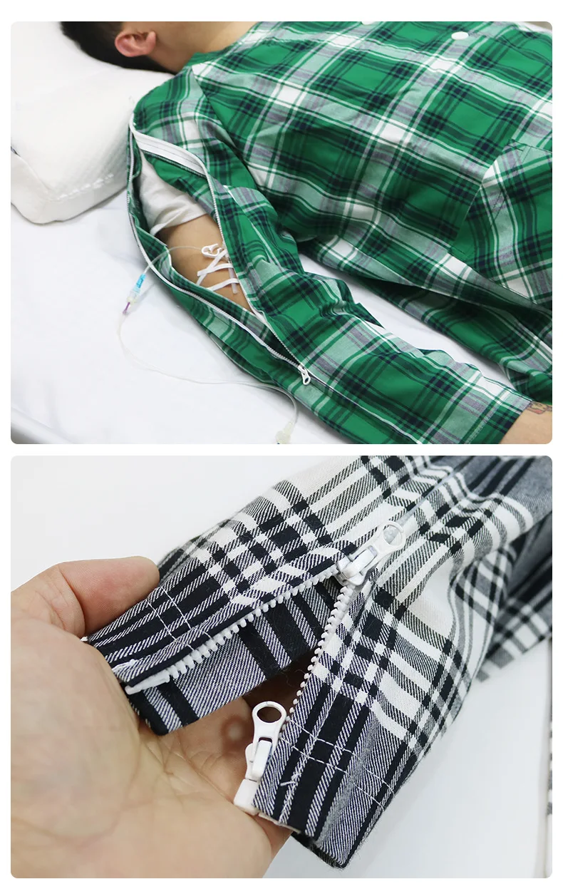 Herren-Pyjama-Anzug mit Reißverschluss, langes, vollständig geöffnetes Krankenhauskleid für einfaches Tragen, ältere Menschen, gelähmte Betten, Patienten, Gesundheitsfürsorge für Erwachsene – Detail 6